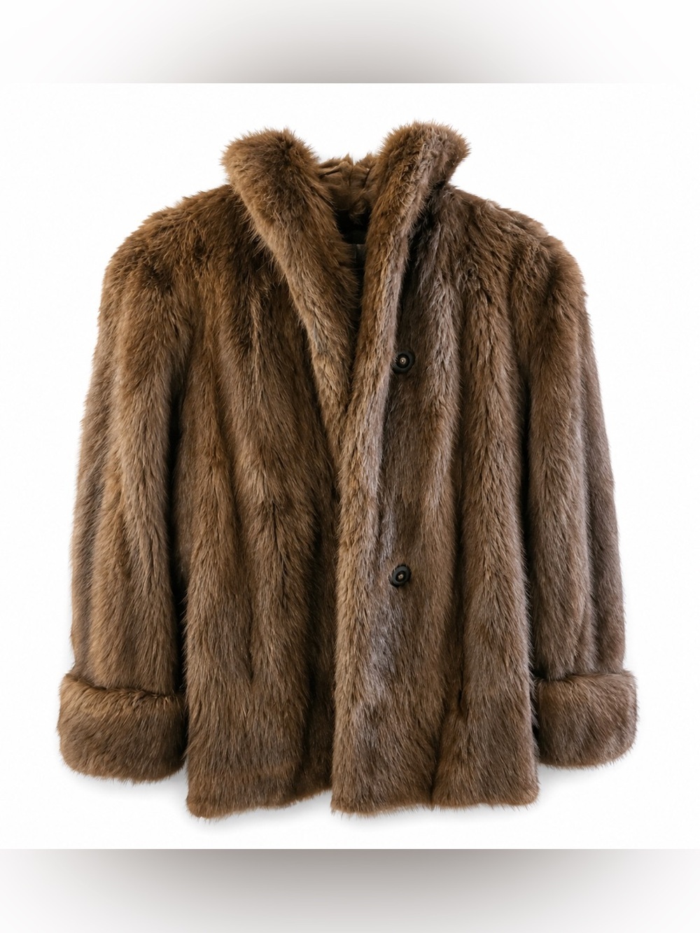 Vintage Brown Mink Fur Coat Soft Plush Button Front Shawl Collar M/L